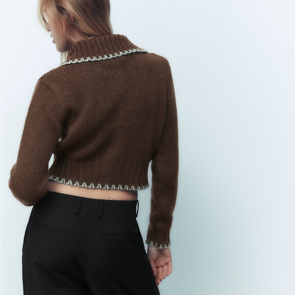 Zara | Knit Cardigan Contrast Stitching - Picture 11 of 13